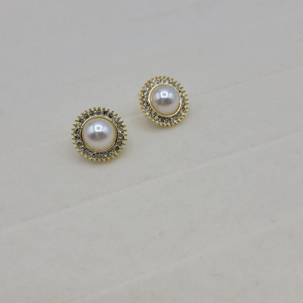 5/$25 Rhinestone Crystal Decorated Faux Pearl Large Stud Post Earrings - Picture 7 of 9